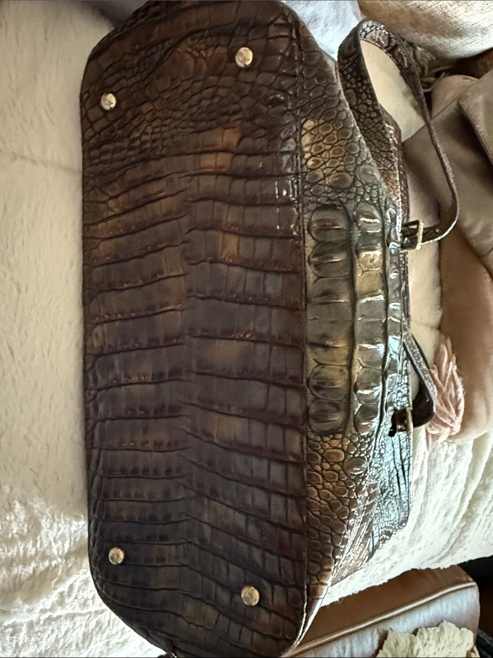 Brahmin Medium Asher Tote Pecan Melbourne Croc Embossed Leather Shoulder Bag - Picture 8 of 16